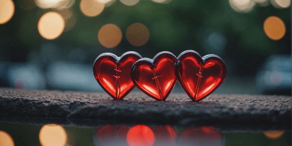 Three hearts linked, representing polyamorous relationship dynamics.