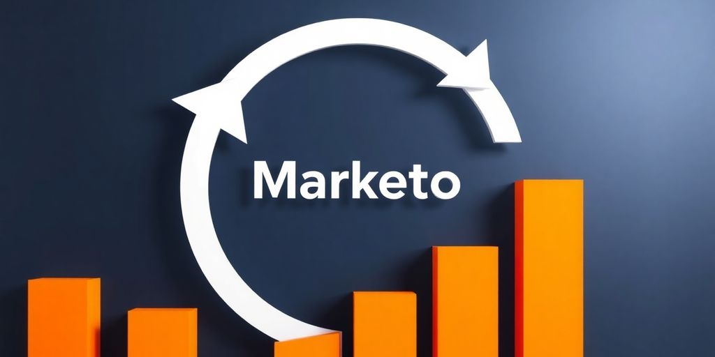 Marketo logo with growth arrows.