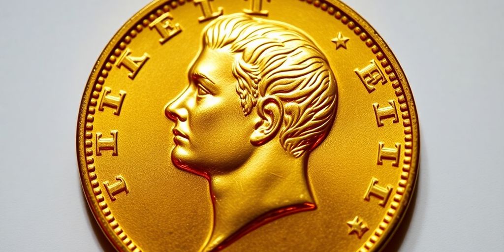Pièce de Napoléon en or avec détails fins.