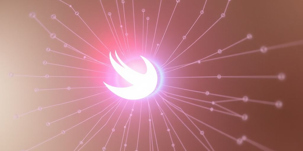 Swift logo, AI brain, converging lines, concept map.