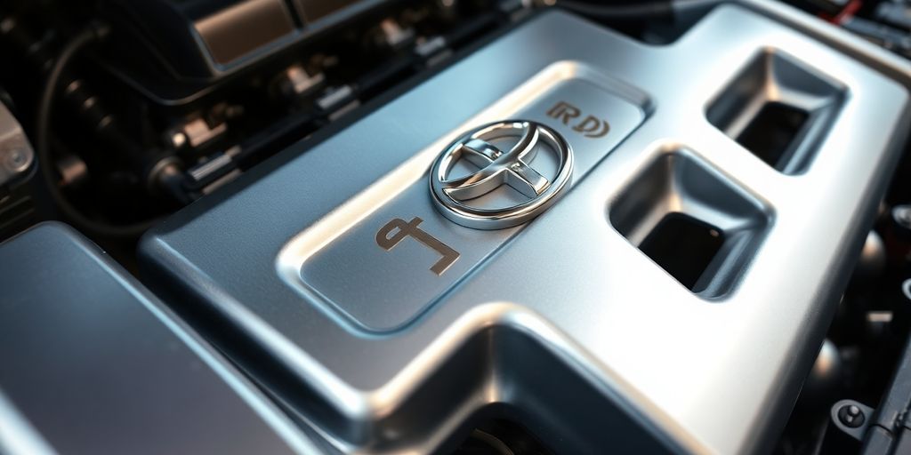 Close-up of a new Toyota engine component with a clean, metallic sheen.