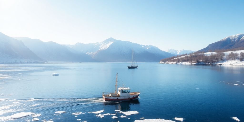Coastal Alaska landscape with snow