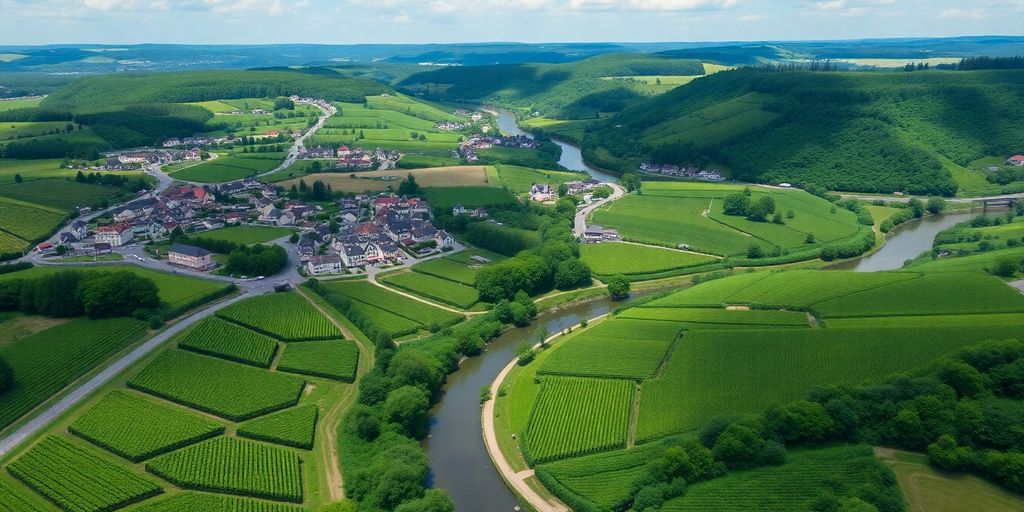 Vue aérienne de la vallée de la Moselle.