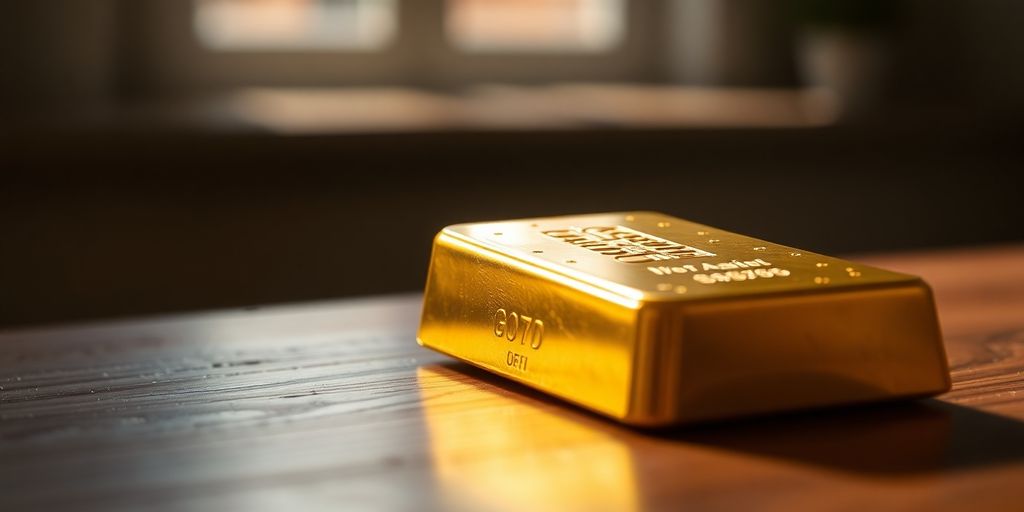 Lingot d'or sur une table en bois.