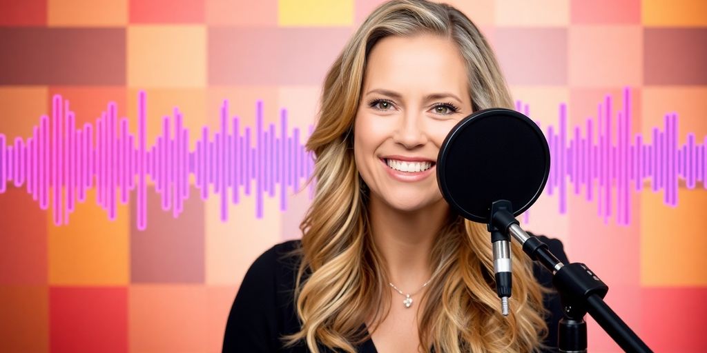 Teddi Mellencamp smiling with a podcast microphone in front.