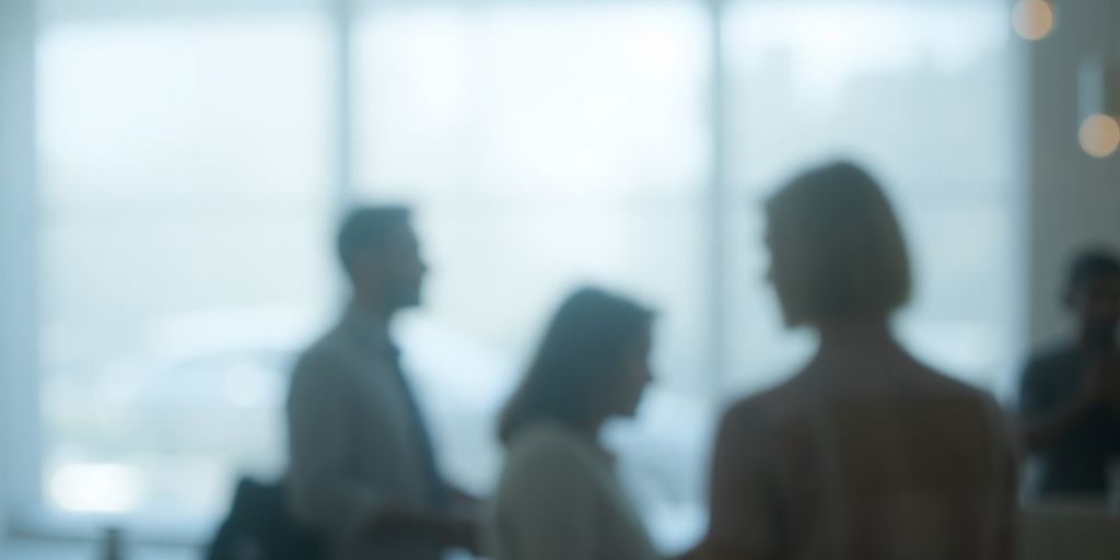 Light shines through clear glass with blurred figures.