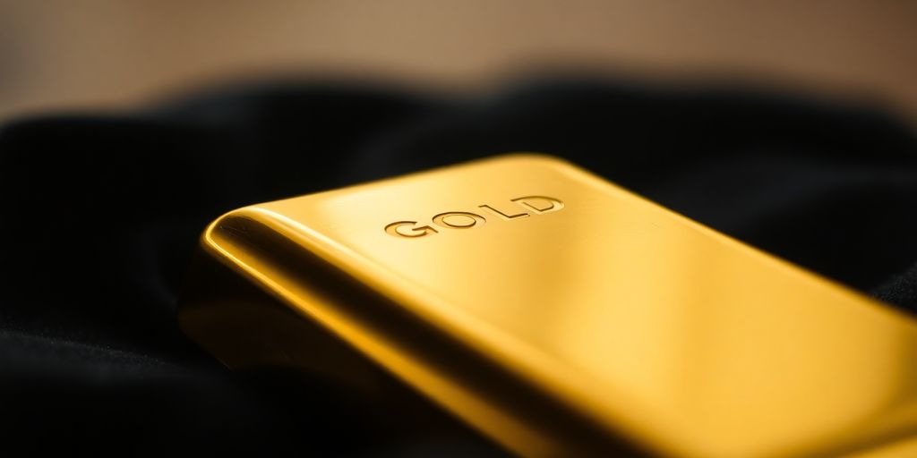 Barre d'or sur un tissu en velours sombre.