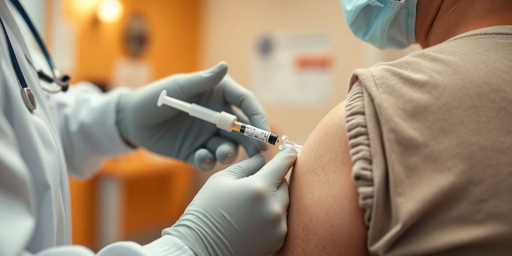 A healthcare professional administering a flu vaccine.