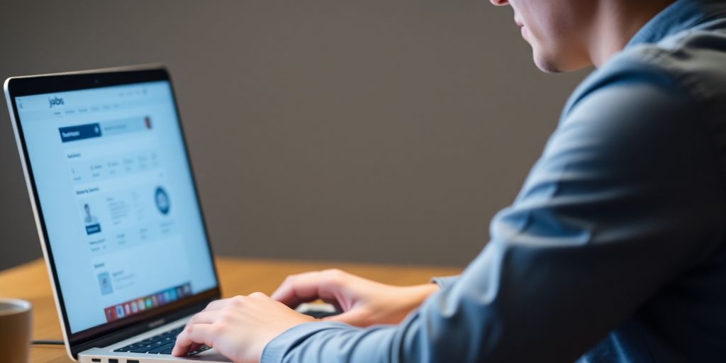 Person searching for jobs on a laptop.
