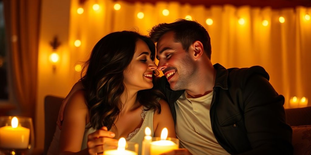 Couple in a romantic setting, enjoying each other's company.