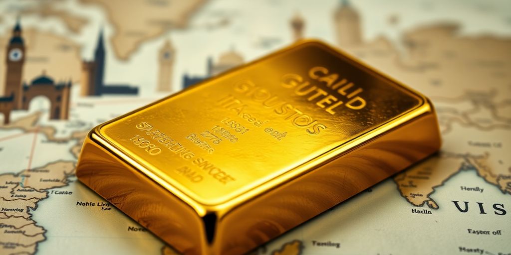 Barre d'or sur une carte, évoquant des crises géopolitiques.