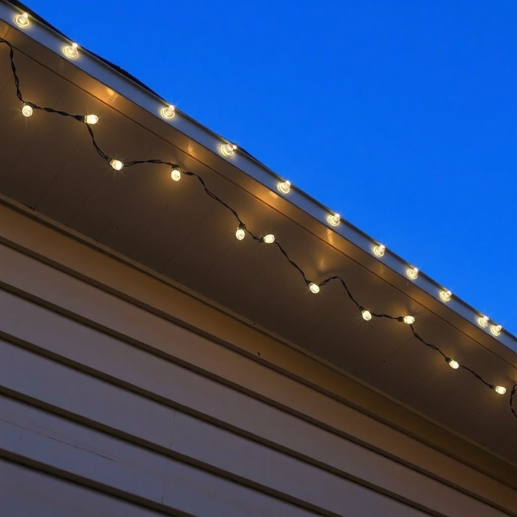 Permanent Christmas lights on a house.