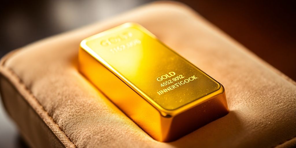 Lingot d'or sur un coussin en velours.