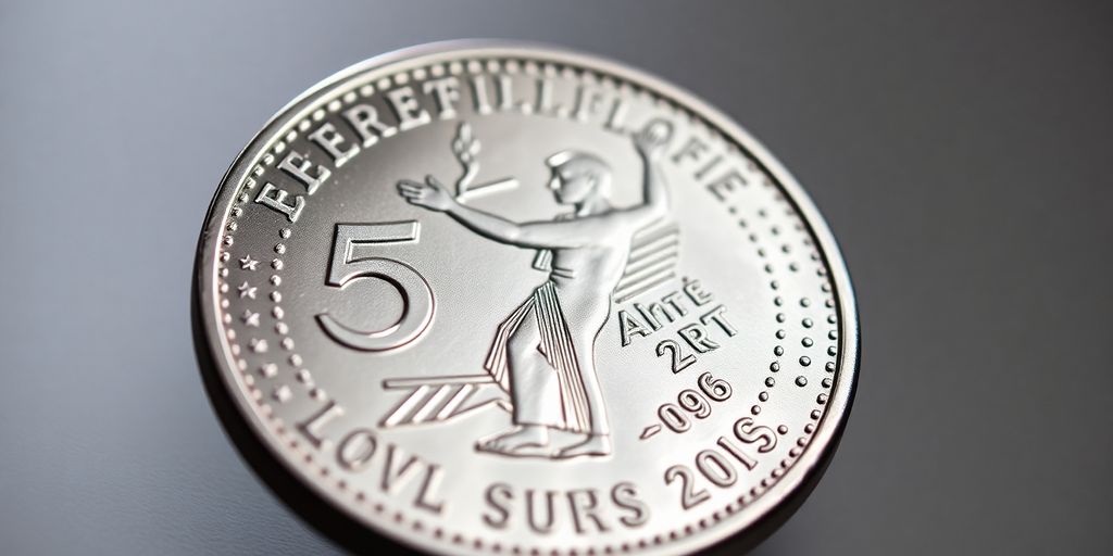 Pièce de 5 francs argent Semeuse sous un éclairage distinct.