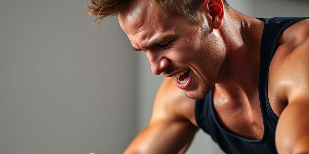Man grimacing while intensely cycling uphill.