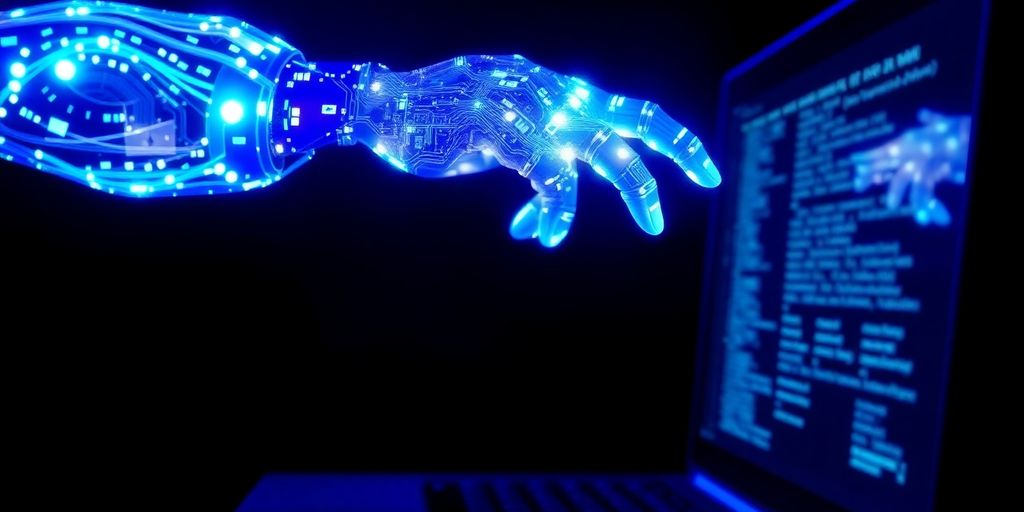 Robot scraping data from a computer.