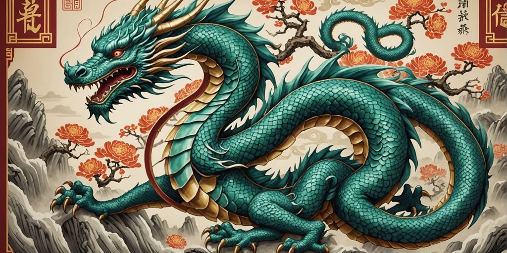 Dragon intertwined with mahjong tiles