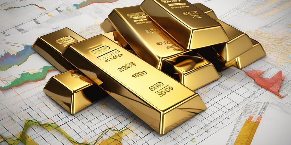 gold bars with economic indicators and historical charts