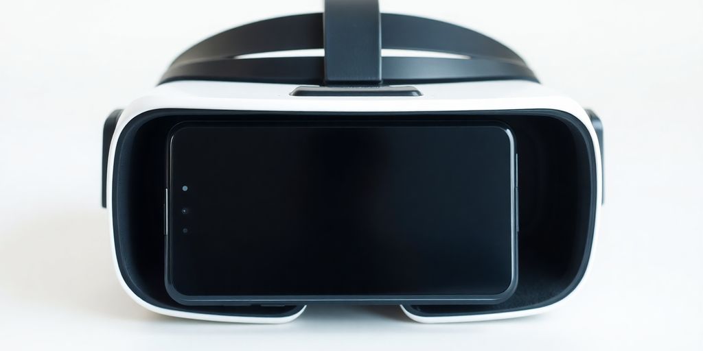 Samsung Galaxy phone mounted in Gear VR headset.