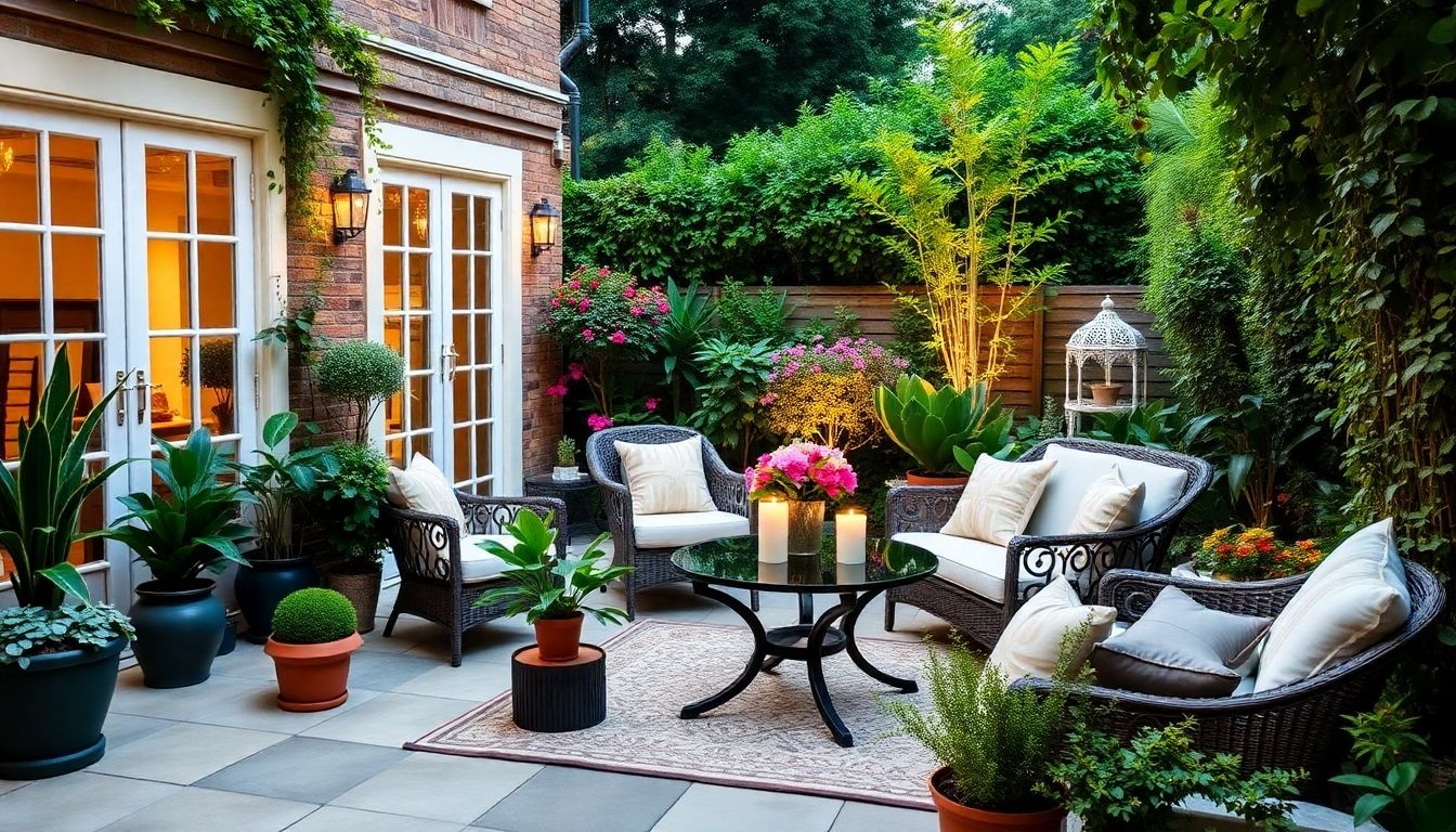 Stylish patio in a London garden for entertaining.
