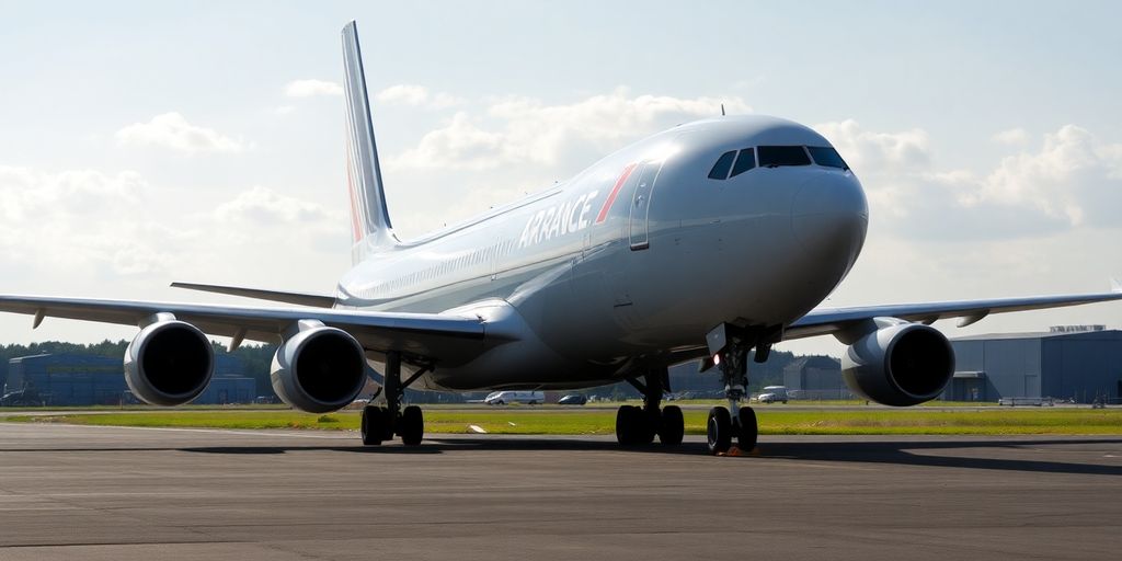 Avion Air France au sol sur une piste d'aéroport.