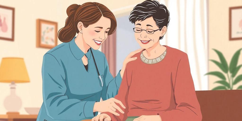 Caring private caregiver with senior.