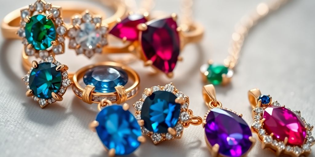 Bijoux élégants avec pierres précieuses scintillantes.