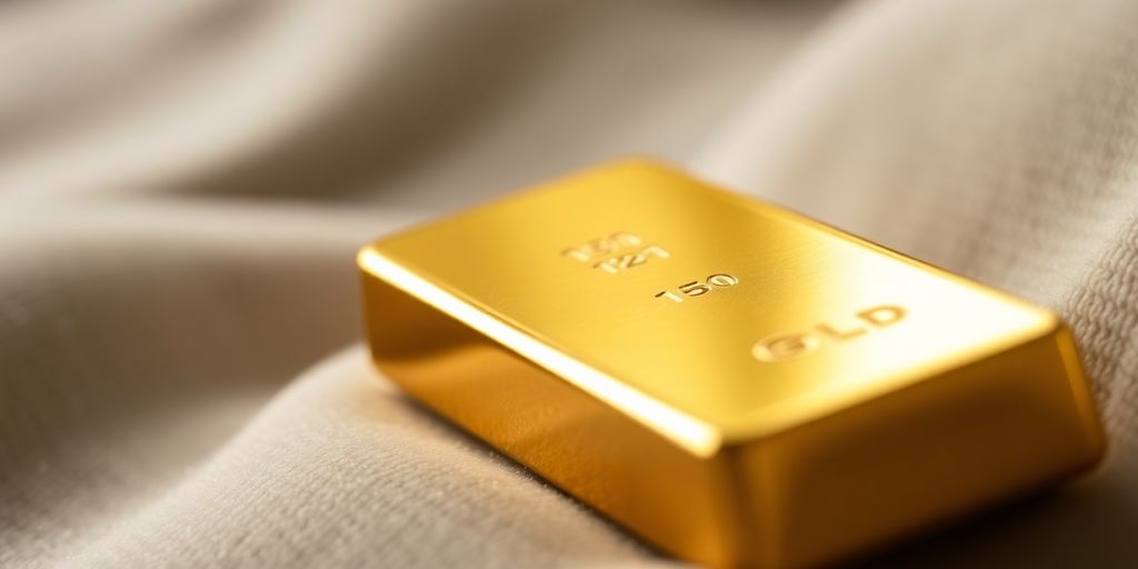Lingot d'or sur un tissu en velours.