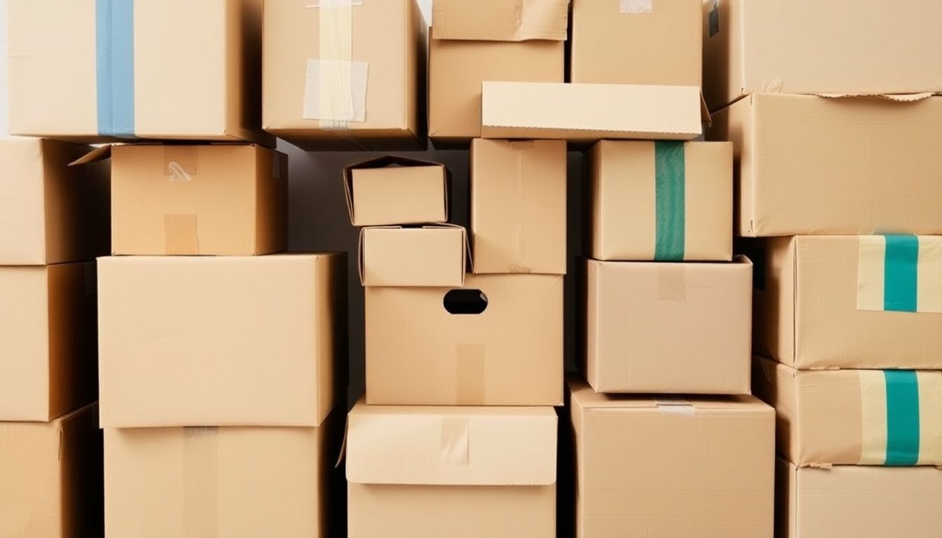 Stack of moving boxes ready for transport.