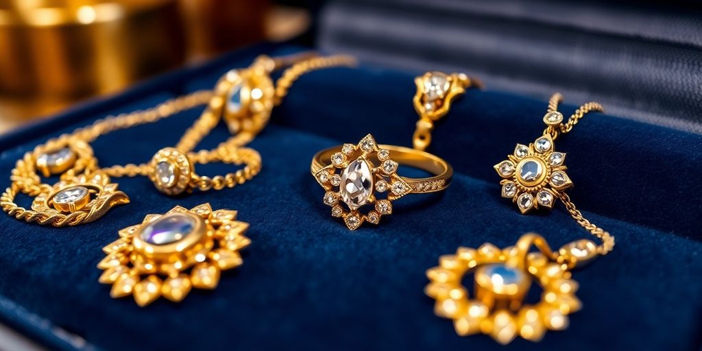 Bijoux en or élégants sur un fond en velours.