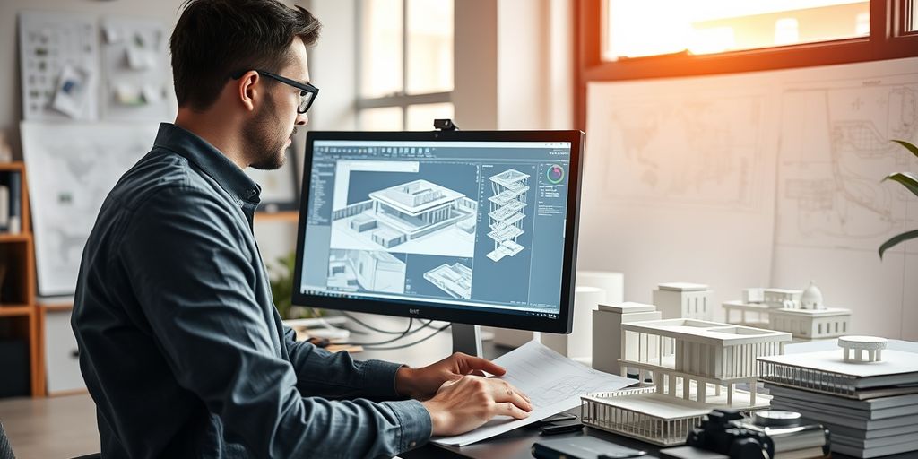 Architect using Revit software in a modern office