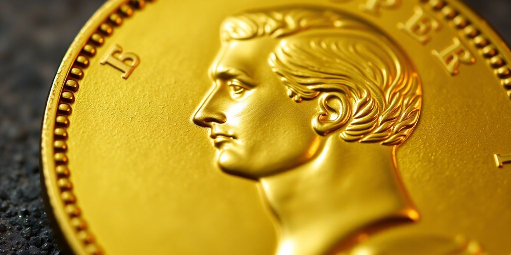 Détail de la pièce d'or Napoléon en gros plan.