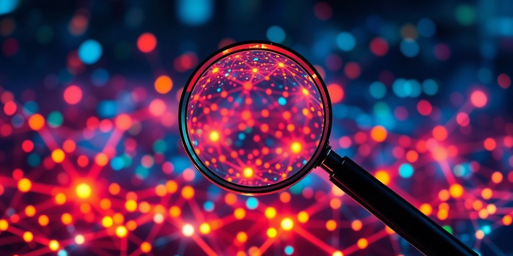 SEO strategy with magnifying glass over search results.