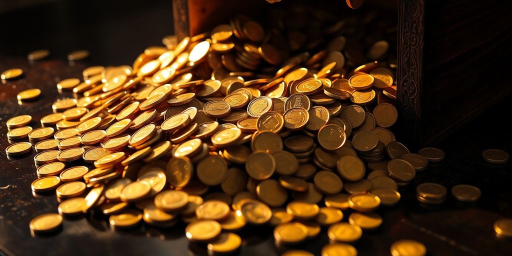Golden coins spilling from a treasure chest.