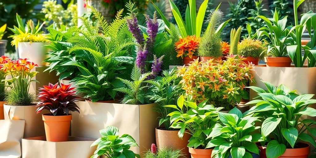 Potted plants and eco-friendly packaging for delivery.