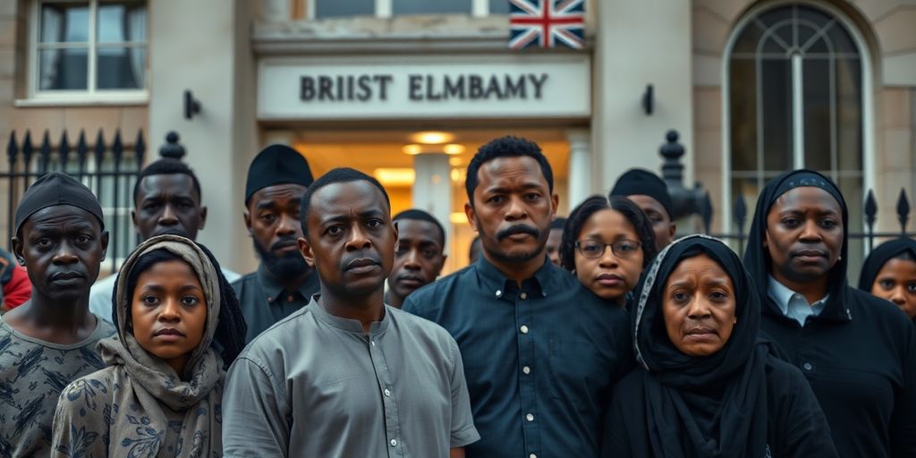 Nigerians expressing concerns outside a British embassy.