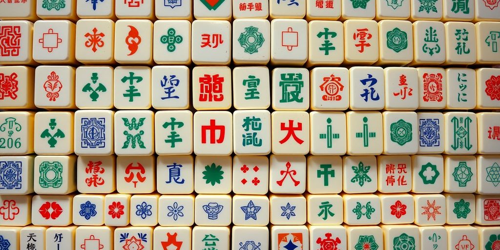 Colorful Mahjong tiles in an artistic arrangement.