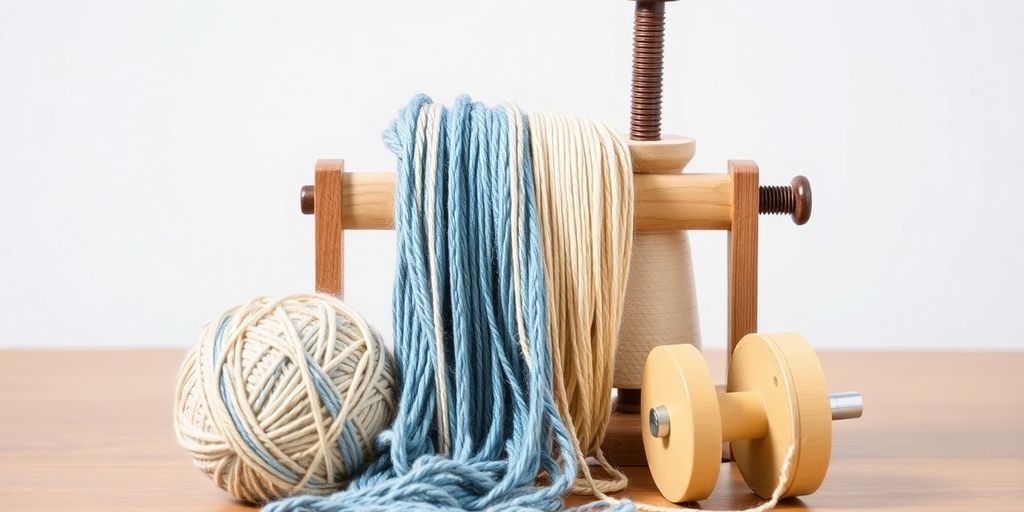 Yarn hank on swift with ball winder.