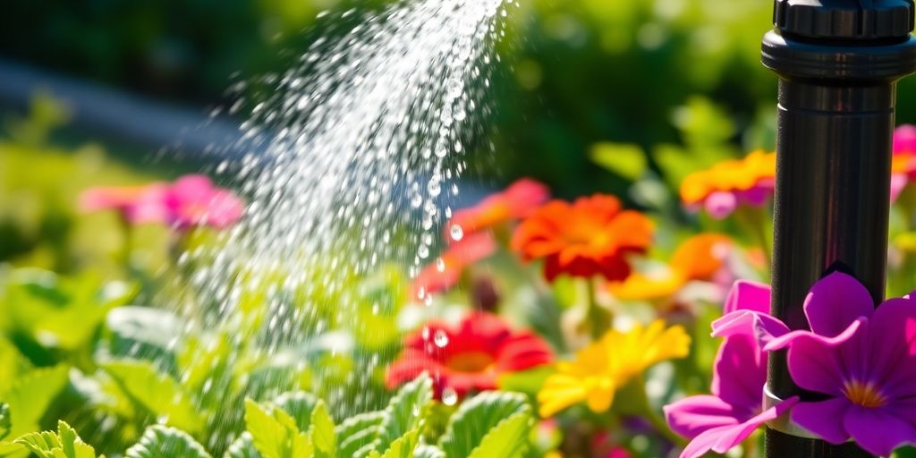 Gedfong Bewässerungssystem bewässert Garten mit Pflanzen