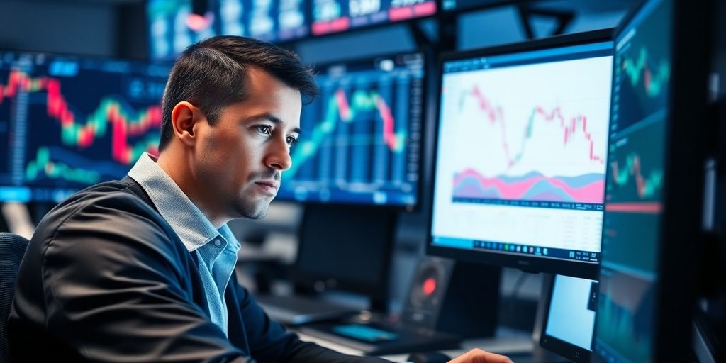 Trader focused on market analysis at their workspace.