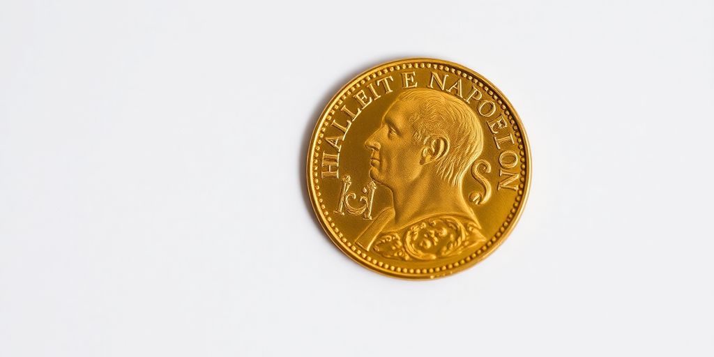 Une pièce d'or Napoléon demi-doré posée sur une surface.