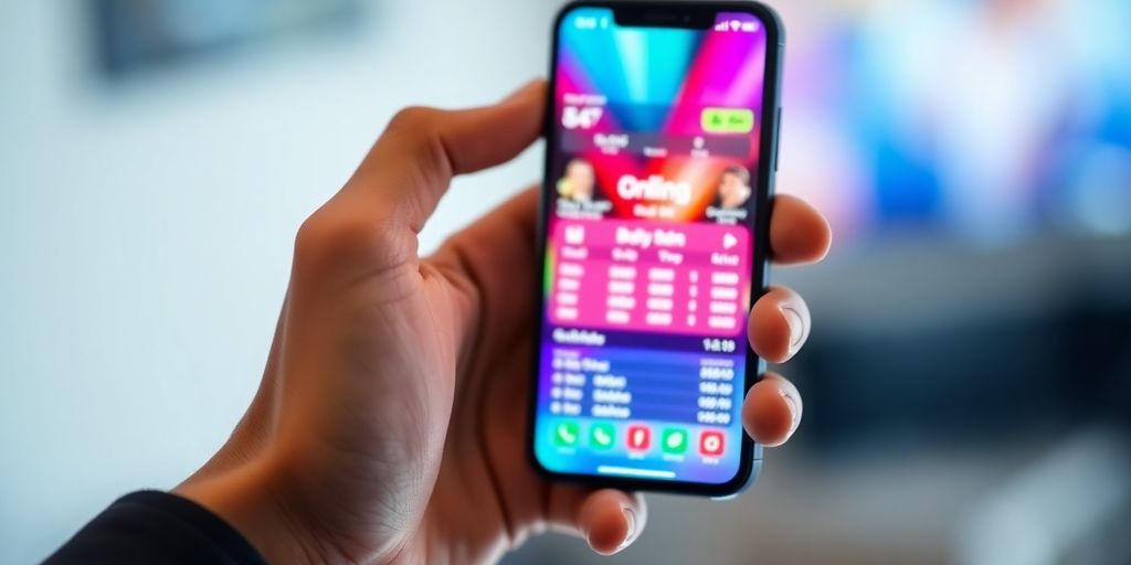 Man's hand holding phone, vibrant betting app