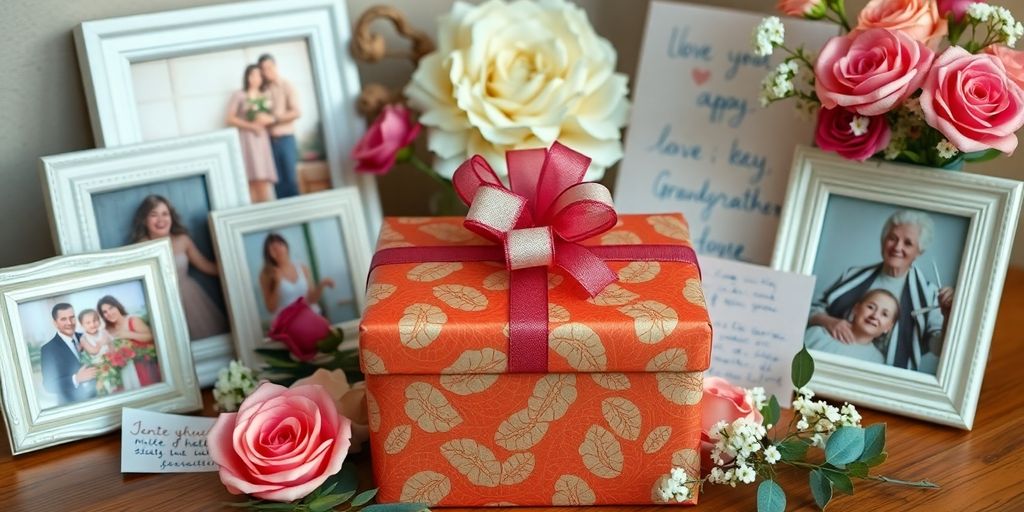 Gift box and heartfelt momentos for grandma.