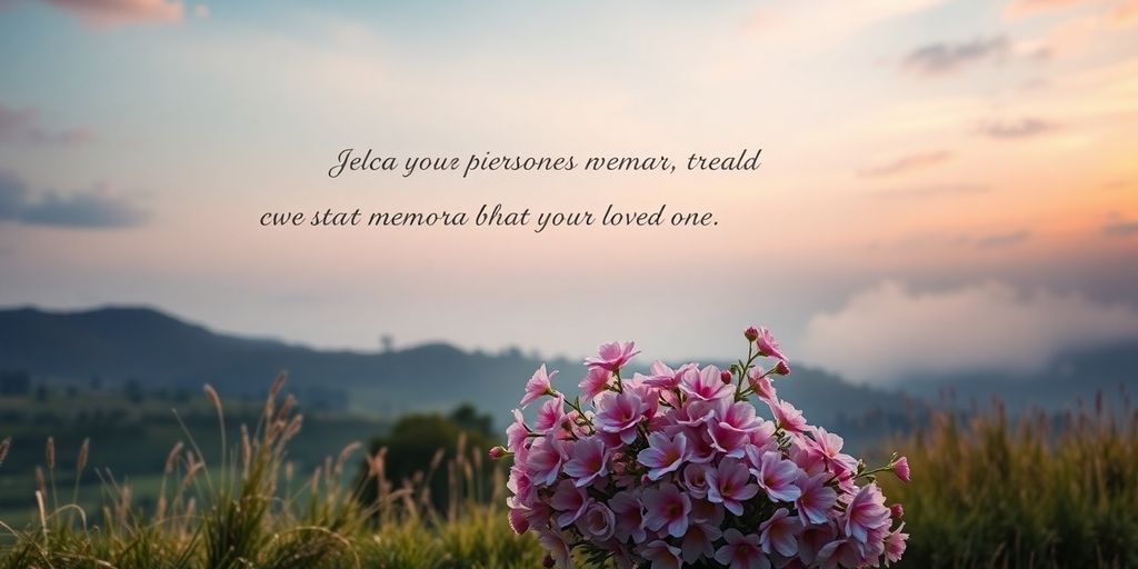 Blumenarrangement in ruhiger Landschaft zur Erinnerung.