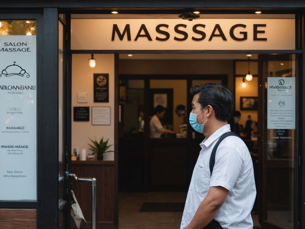 Person looking concerned entering a massage salon.