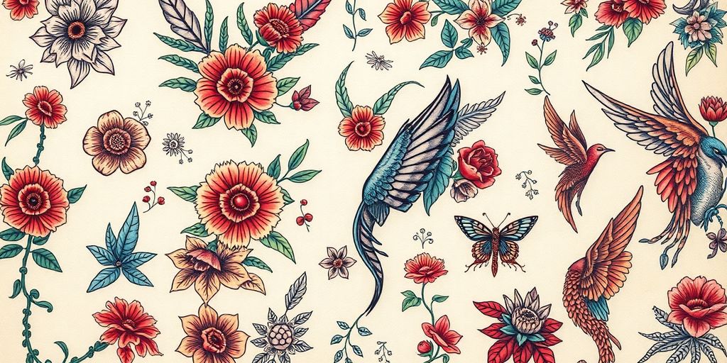 A colorful collection of various tattoo designs.