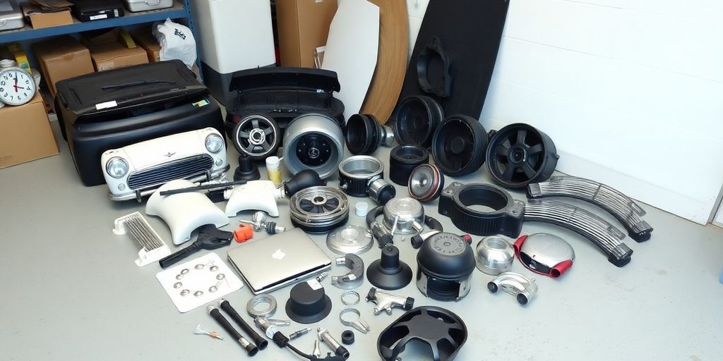 Collection of various Mini car parts.