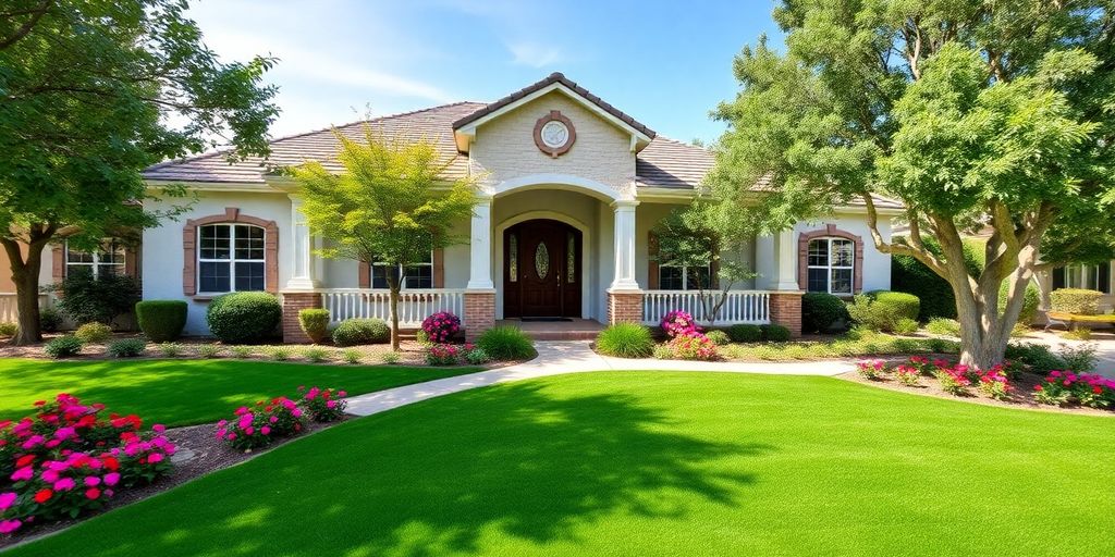 Beautiful home in Summerlin South, NV with vibrant flowers.