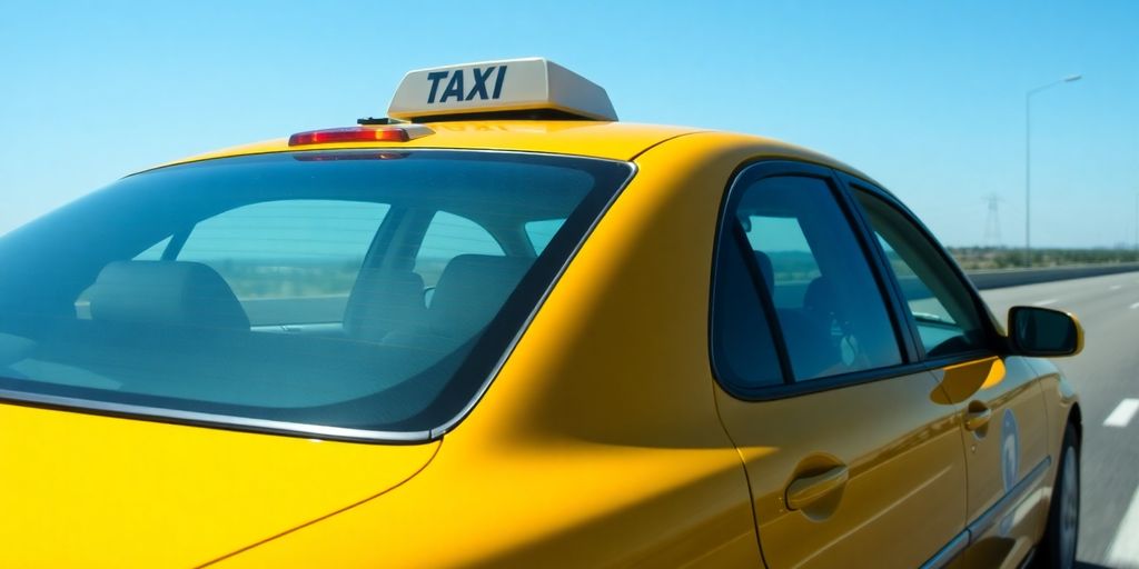 Clean yellow cab on road