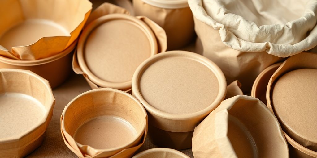Biodegradable food containers stacked neatly.